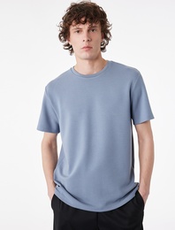 Regular Fit Kısa Kollu Viskon Karışımlı Bisiklet Yaka Basic Spor Tişört