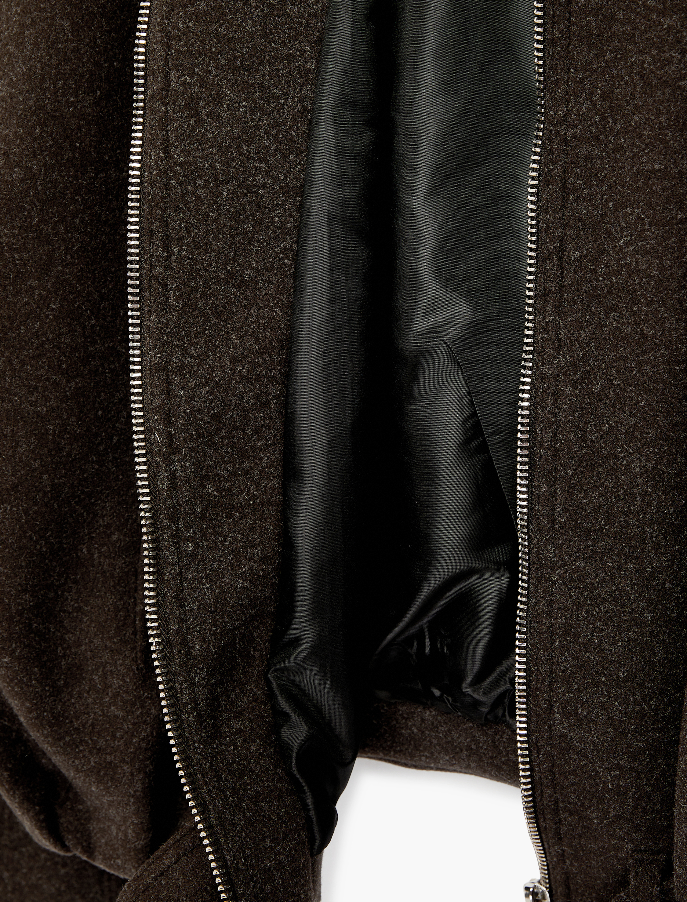   Uzun Kollu Kemer Detaylı Cepli Fermuarlı Oversize Kaşe Bomber Ceket