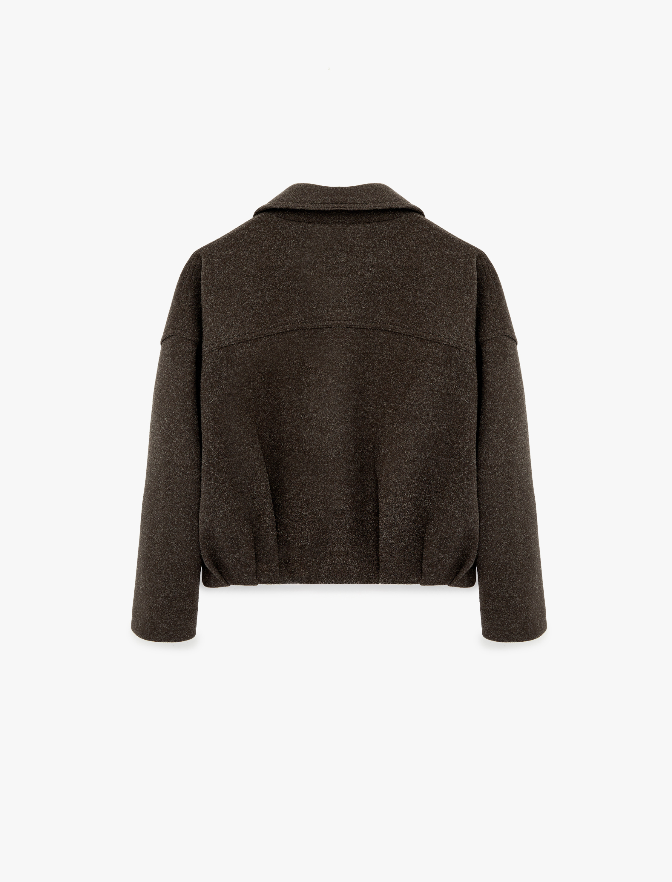   Uzun Kollu Kemer Detaylı Cepli Fermuarlı Oversize Kaşe Bomber Ceket