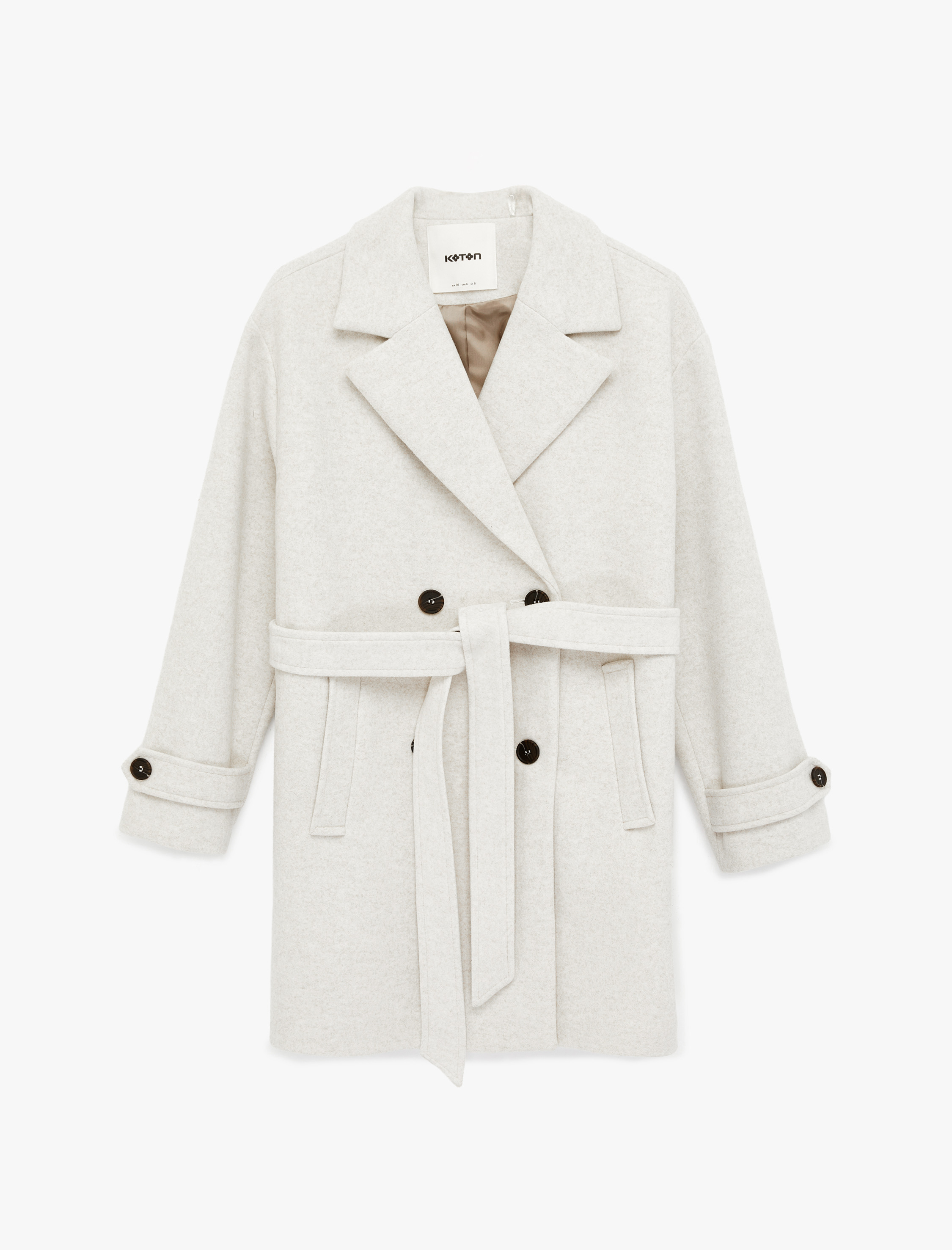   Uzun Kollu Cepli Kruvaze Kaşe Trenç Kaban