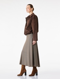 Rahat Kalıp Standart Bel Midi Boy Çizgili Kloş Etek