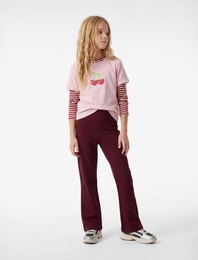 Pamuklu Slim Fit Nakış Detaylı İspanyol Paça Tayt