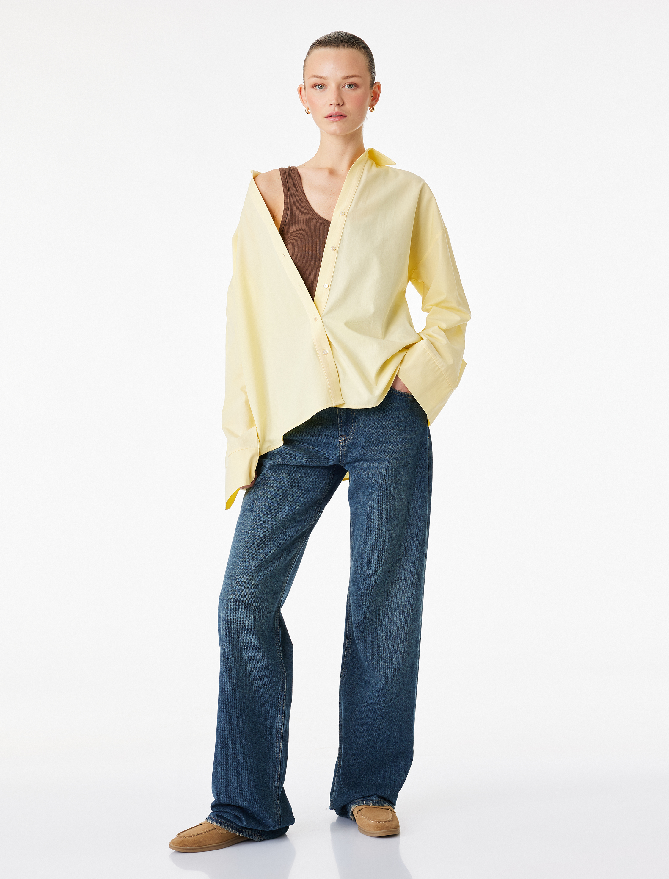   Pamuklu Uzun Kollu Poplin Oversize Gömlek