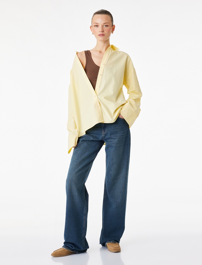  Pamuklu Uzun Kollu Poplin Oversize Gömlek