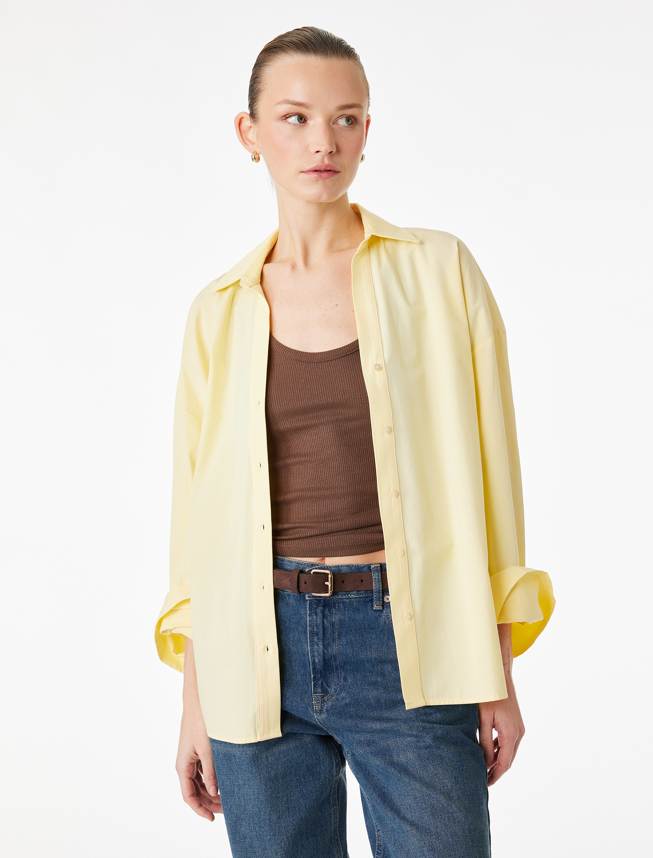   Pamuklu Uzun Kollu Poplin Oversize Gömlek