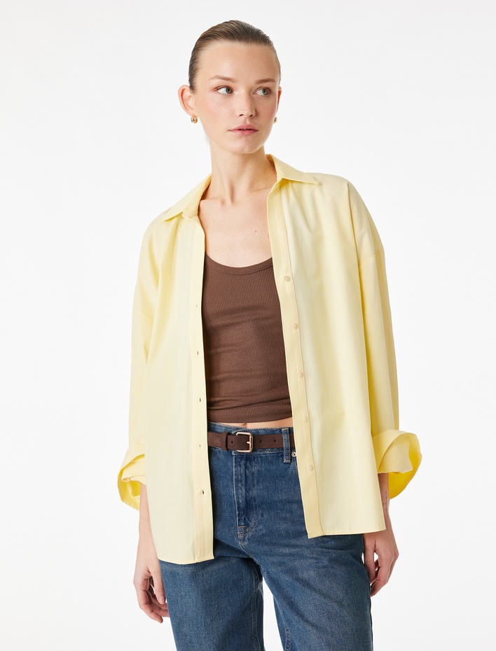  Pamuklu Uzun Kollu Poplin Oversize Gömlek