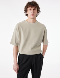 Kısa Kollu Bisiklet Yaka Pamuklu Tok Kumaş Basic Oversize Tişört