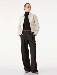 Uzun Kollu Cepli Fermuarlı Crop Kaşe Ceket