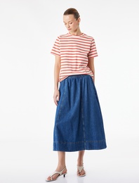 Pamuklu Kısa Kollu Bisiklet Yaka Çizgili Tişört