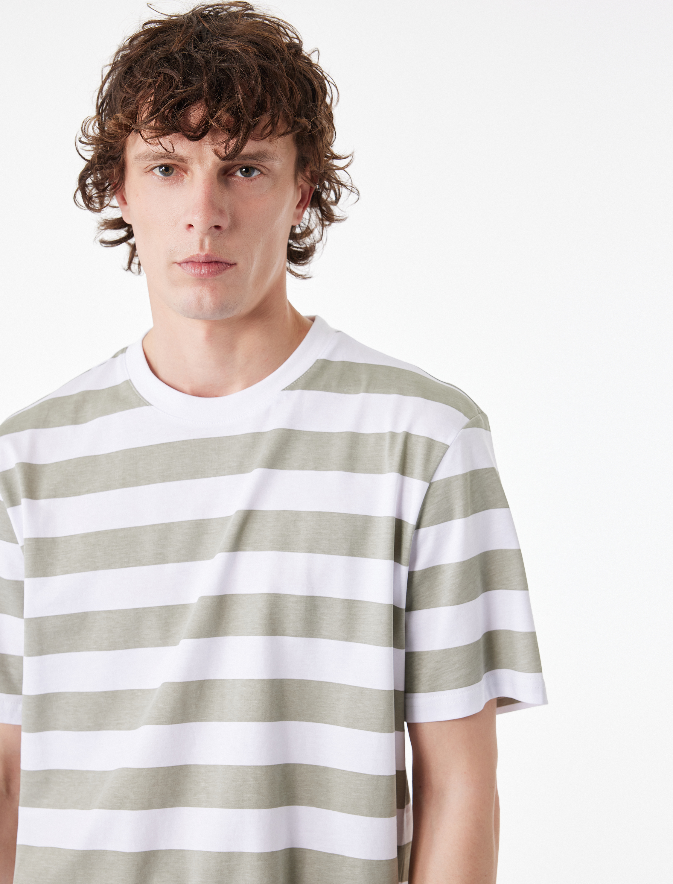   Regular Fit Kısa Kollu Bisiklet Yaka Pamuklu Çizgili Tişört