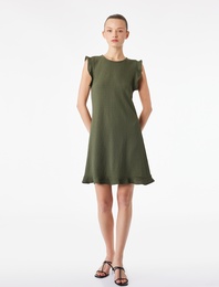 Krep Scuba Kumaş Kolsuz Bisiklet Yaka Fırfırlı Mini Elbise