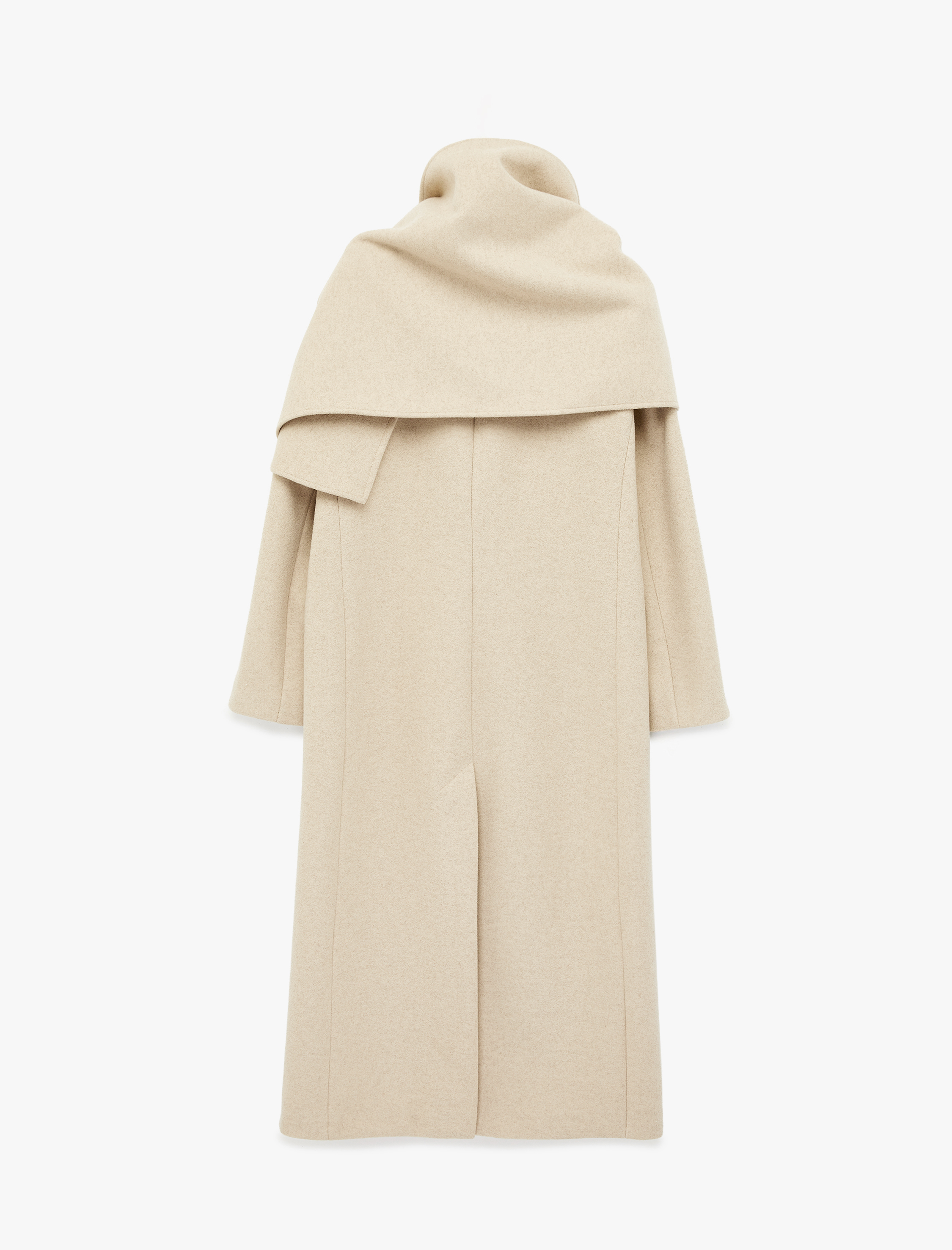   Uzun Kollu Düğmeli Cepli Kruvaze Atkılı Kaşe Kaban