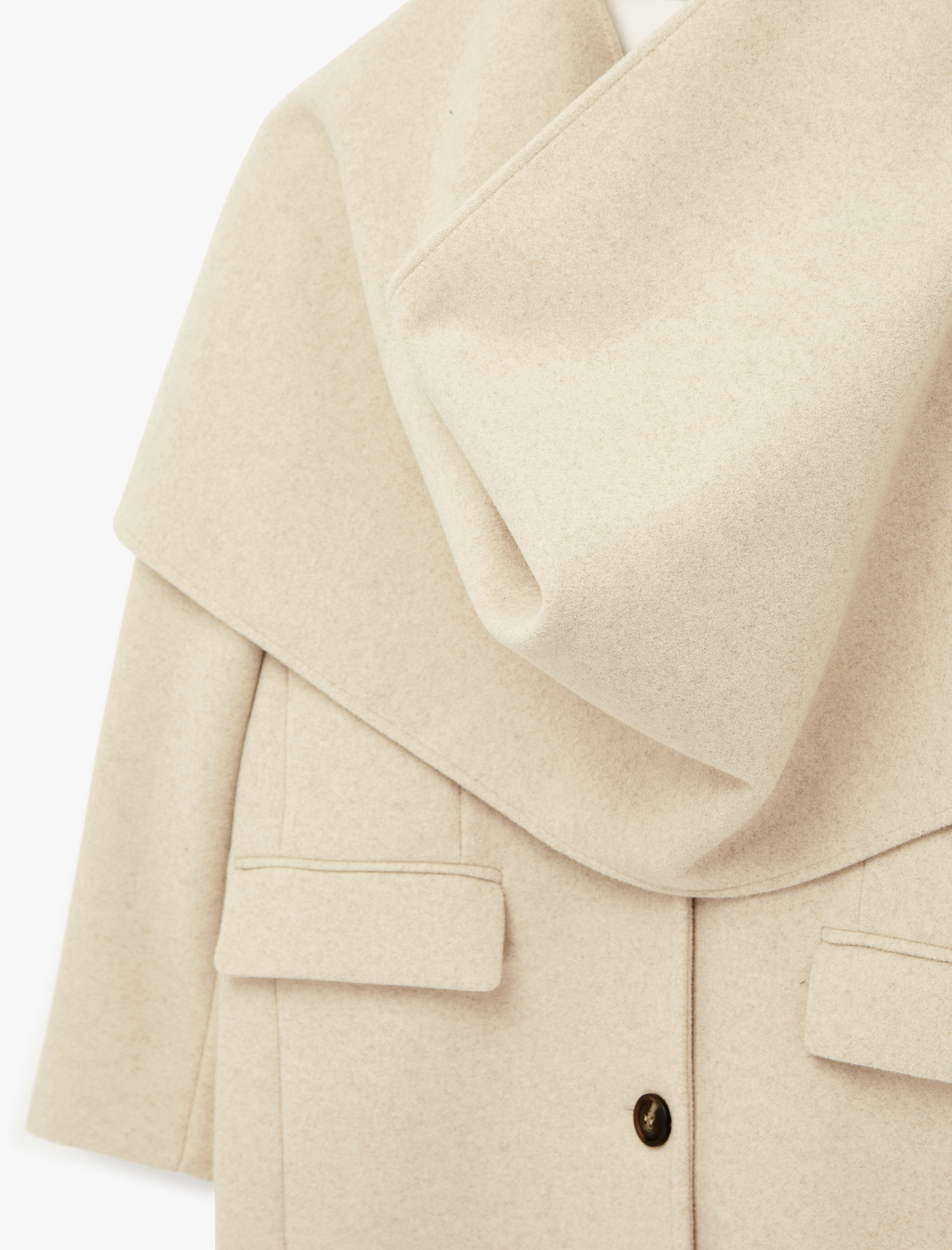   Uzun Kollu Düğmeli Cepli Kruvaze Atkılı Kaşe Kaban