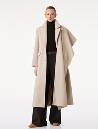 Uzun Kollu Düğmeli Cepli Kruvaze Atkılı Kaşe Kaban