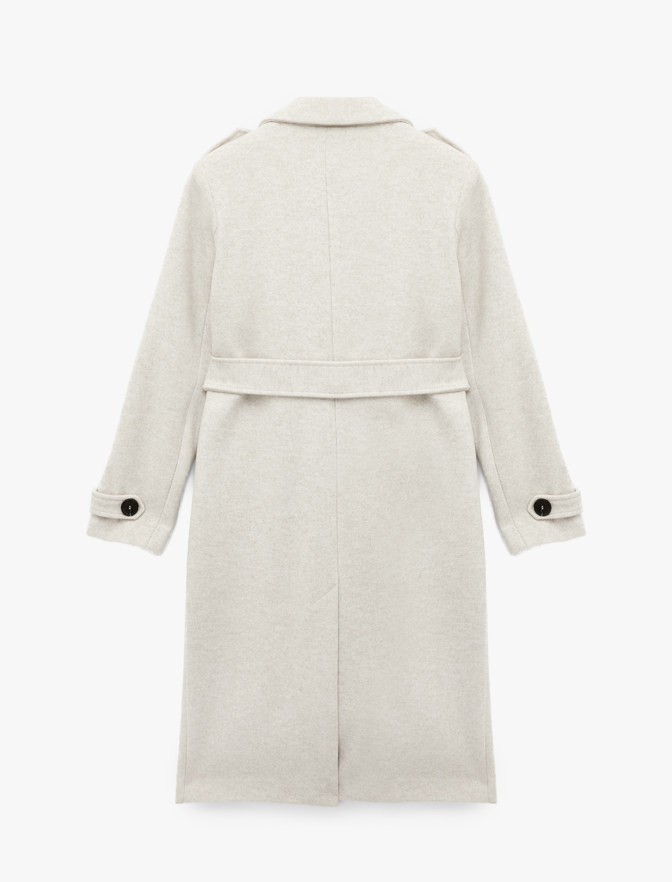   Uzun Kollu Kruvaze Kemerli Trenç Kaşe Kaban