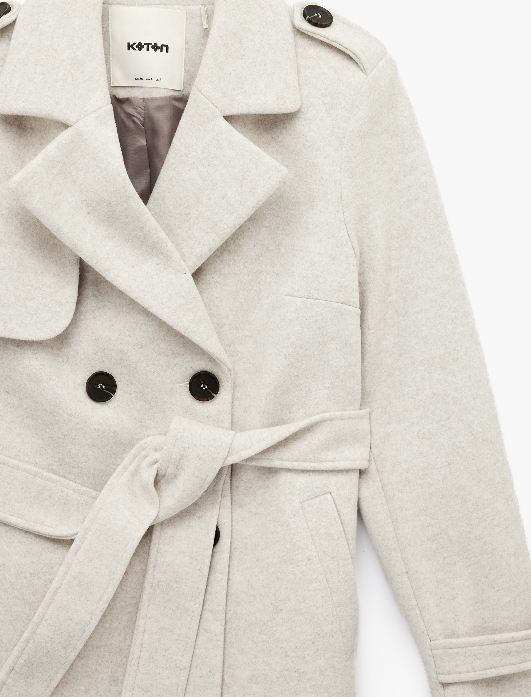   Uzun Kollu Kruvaze Kemerli Trenç Kaşe Kaban