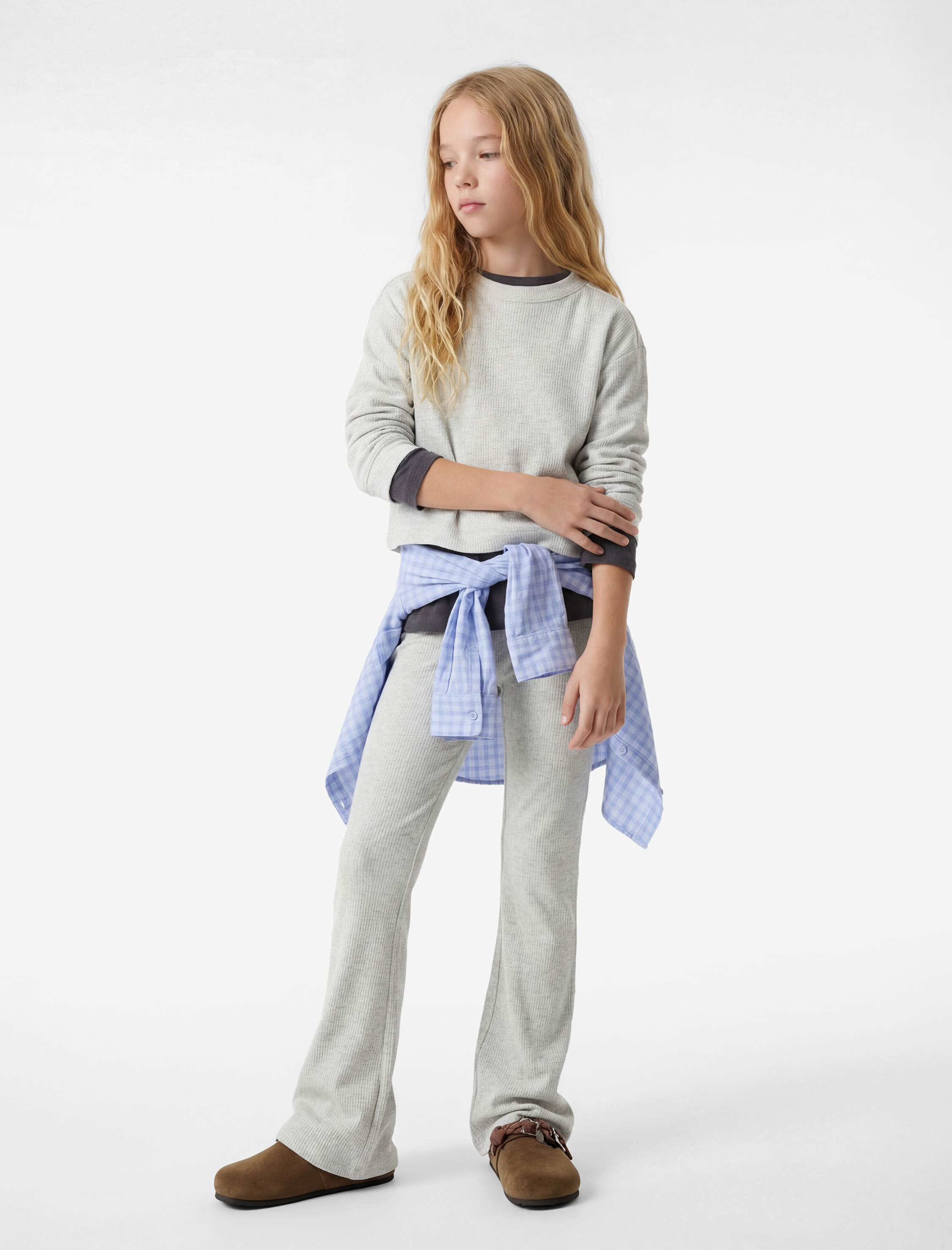  Kız Çocuk Beli Lastikli Kaşkorse İspanyol Paça Pantolon