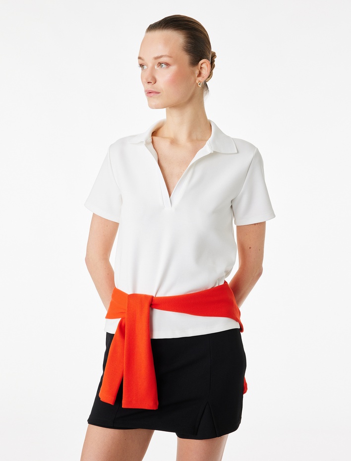  Regular Fit Kısa Kollu Kesik Polo Yaka Tişört