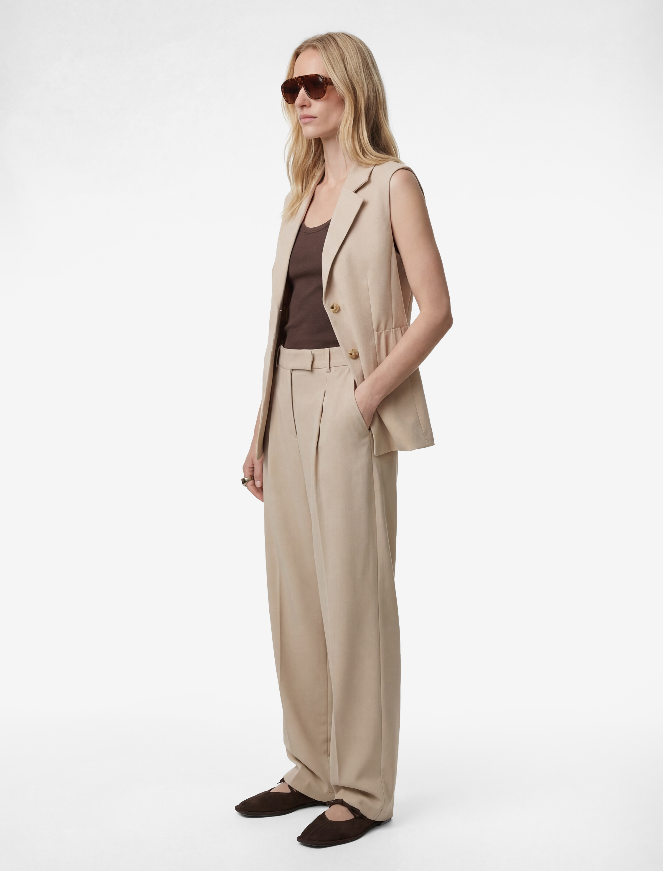   Yüksek Bel Cep Detaylı Palazzo Pantolon