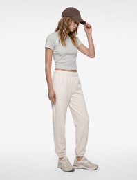 Kısa Kollu Bisiklet Yaka Slim Fit Modal Crop Spor Tişört