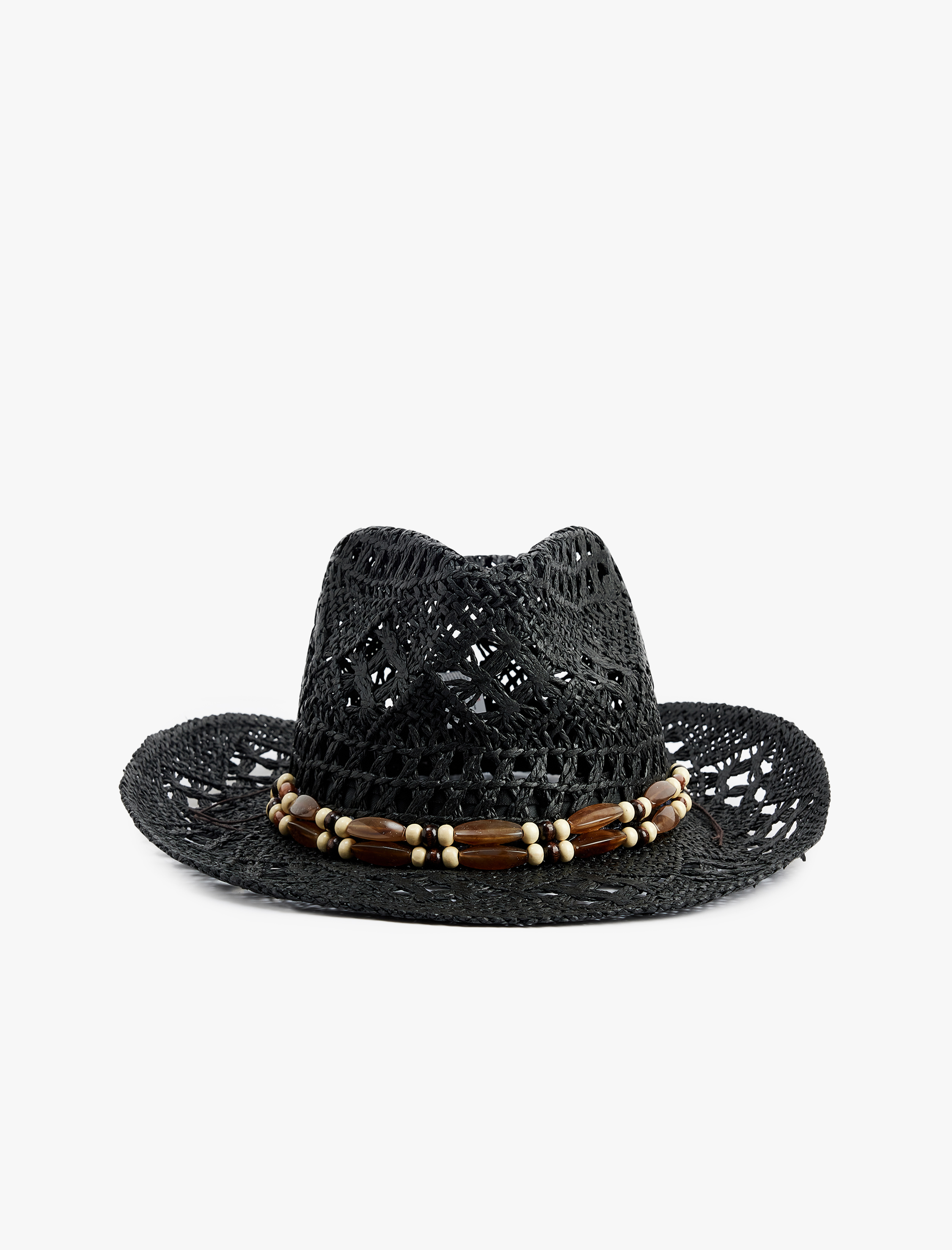  Kadın Boncuk Detaylı Hasır Fötr Şapka