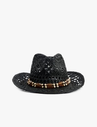 Boncuk Detaylı Hasır Fötr Şapka