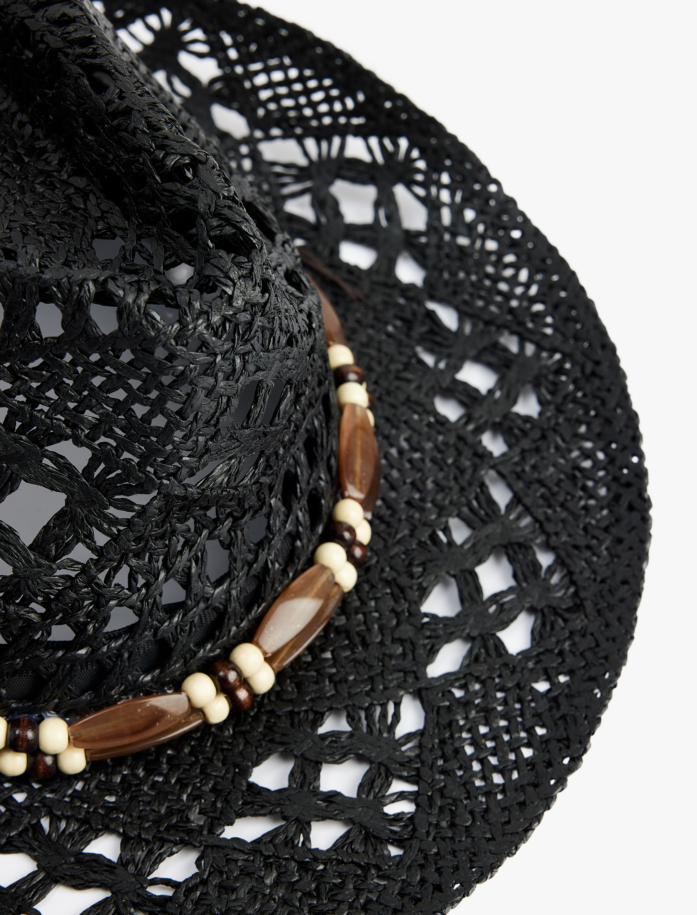  Kadın Boncuk Detaylı Hasır Fötr Şapka