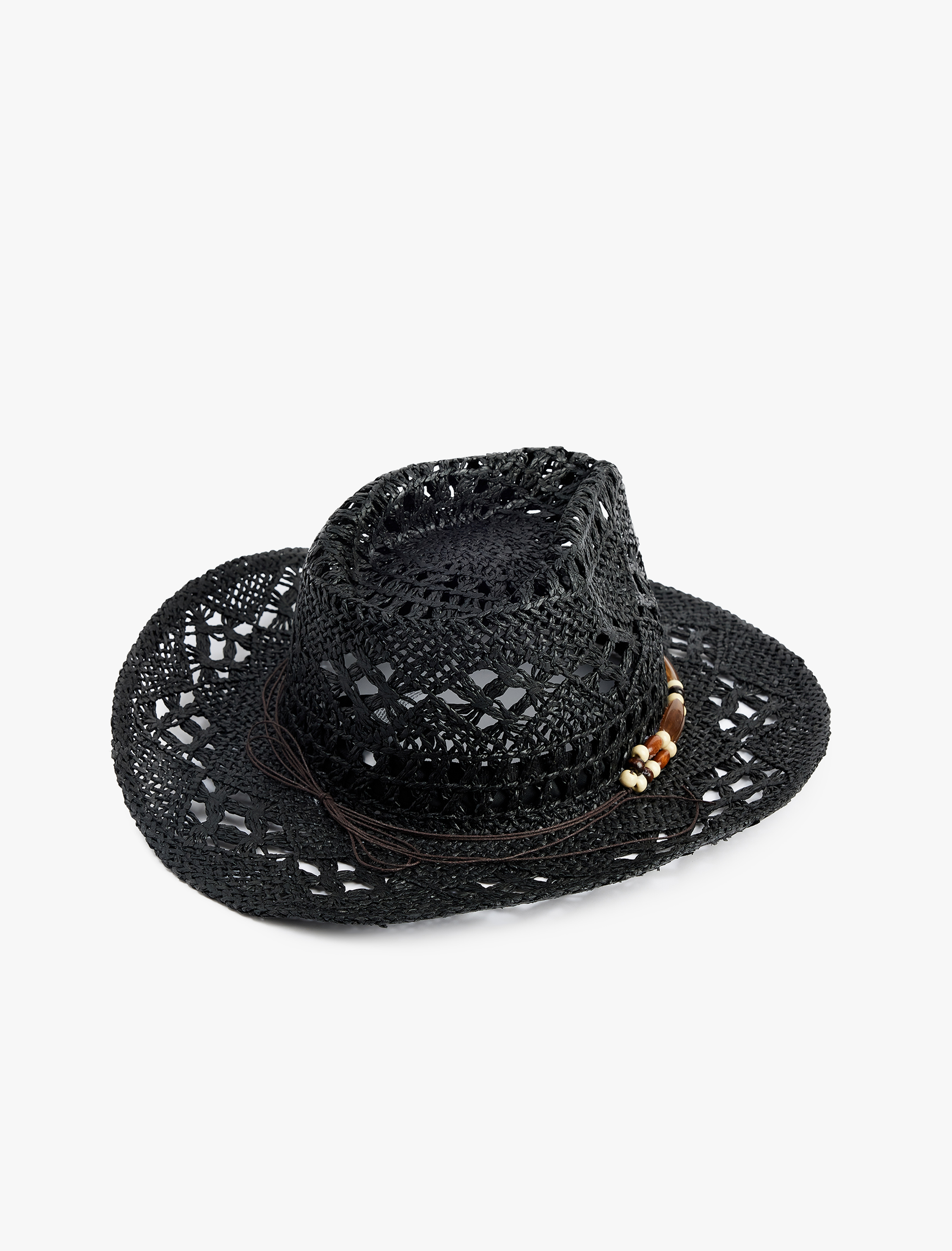  Kadın Boncuk Detaylı Hasır Fötr Şapka