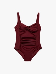 Kalp Yaka Kalın Askılı Drapeli Toparlayıcı Mayo