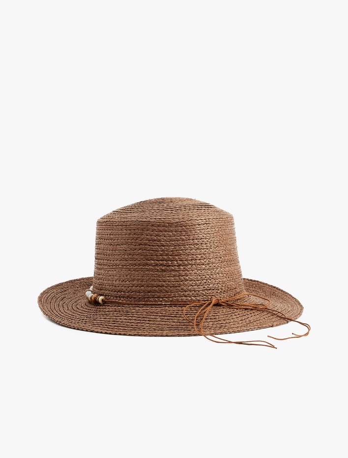 Kadın Boncuk Detaylı Hasır Şapka