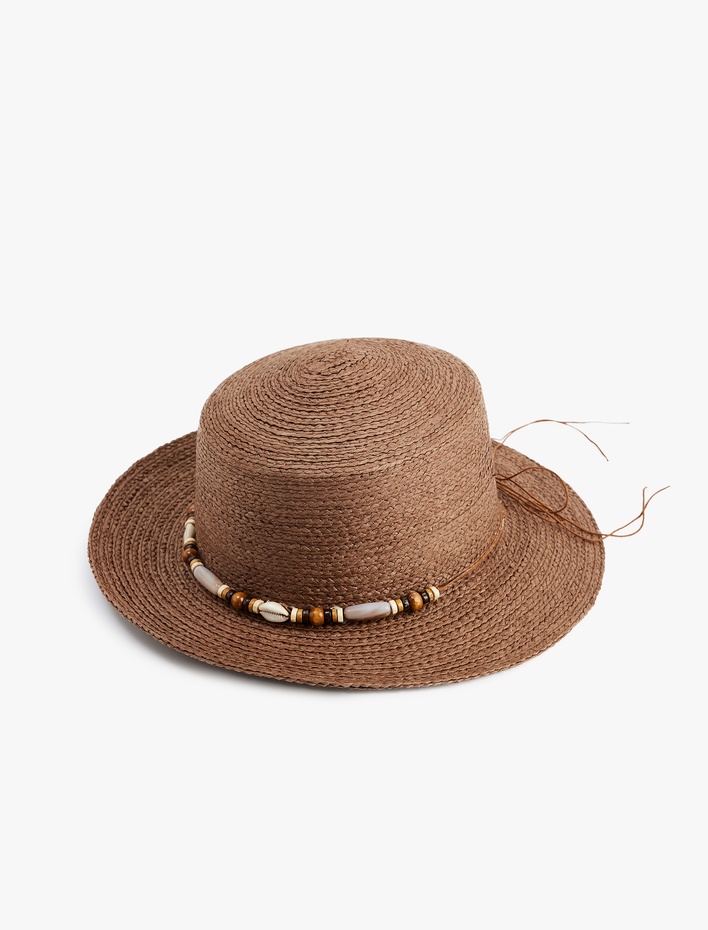 Kadın Boncuk Detaylı Hasır Şapka