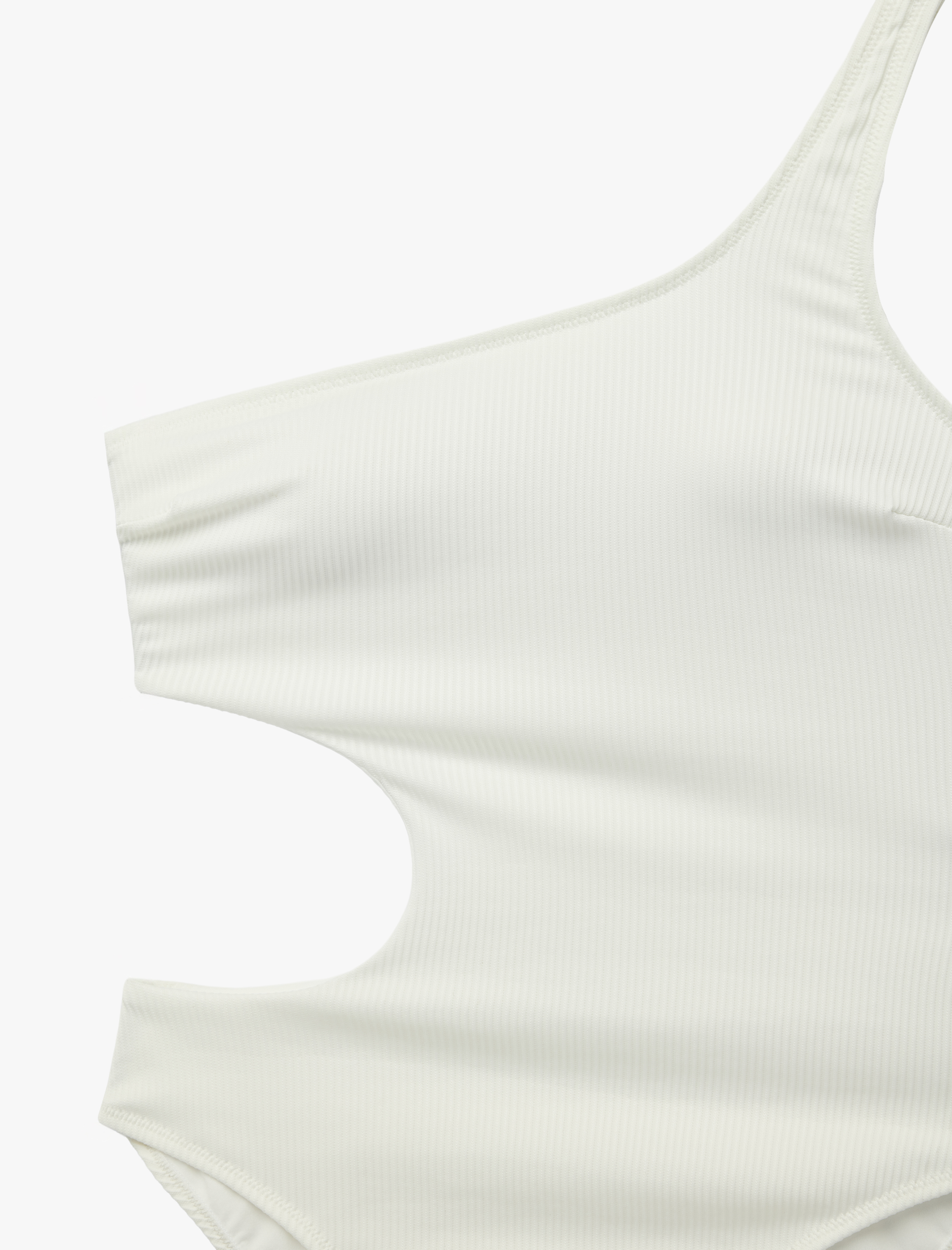   Pencere Detaylı Dokulu Tek Omuz Mayokini