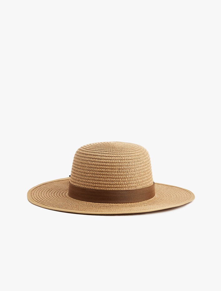 Kadın Bant Detaylı Hasır Şapka