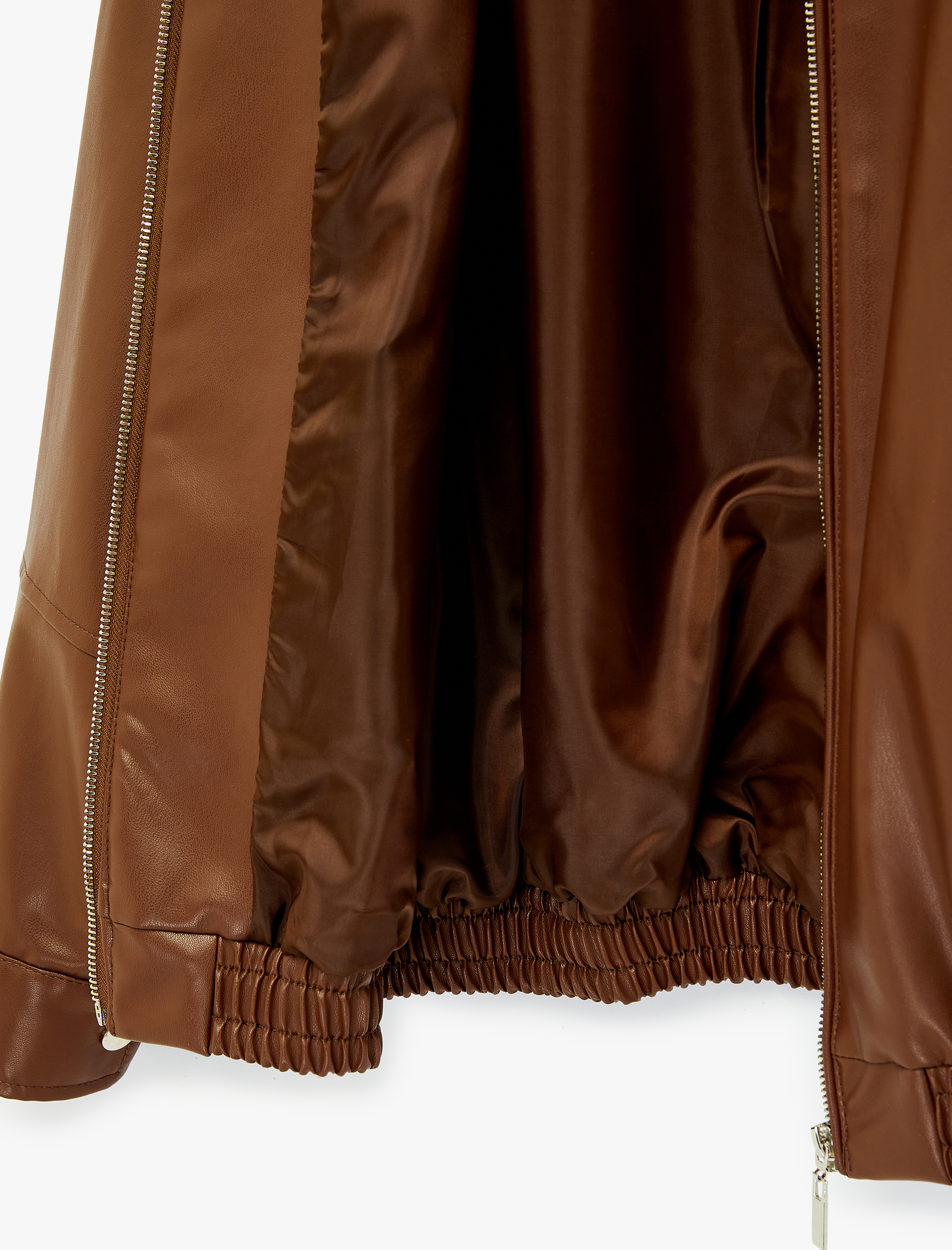   Uzun Kollu Cepli Fermuarlı Oversize Suni Deri Ceket