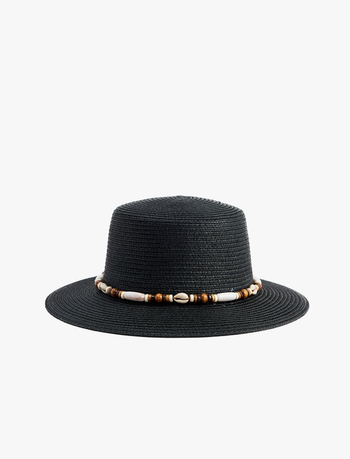 Kadın Boncuk Detaylı Hasır Şapka