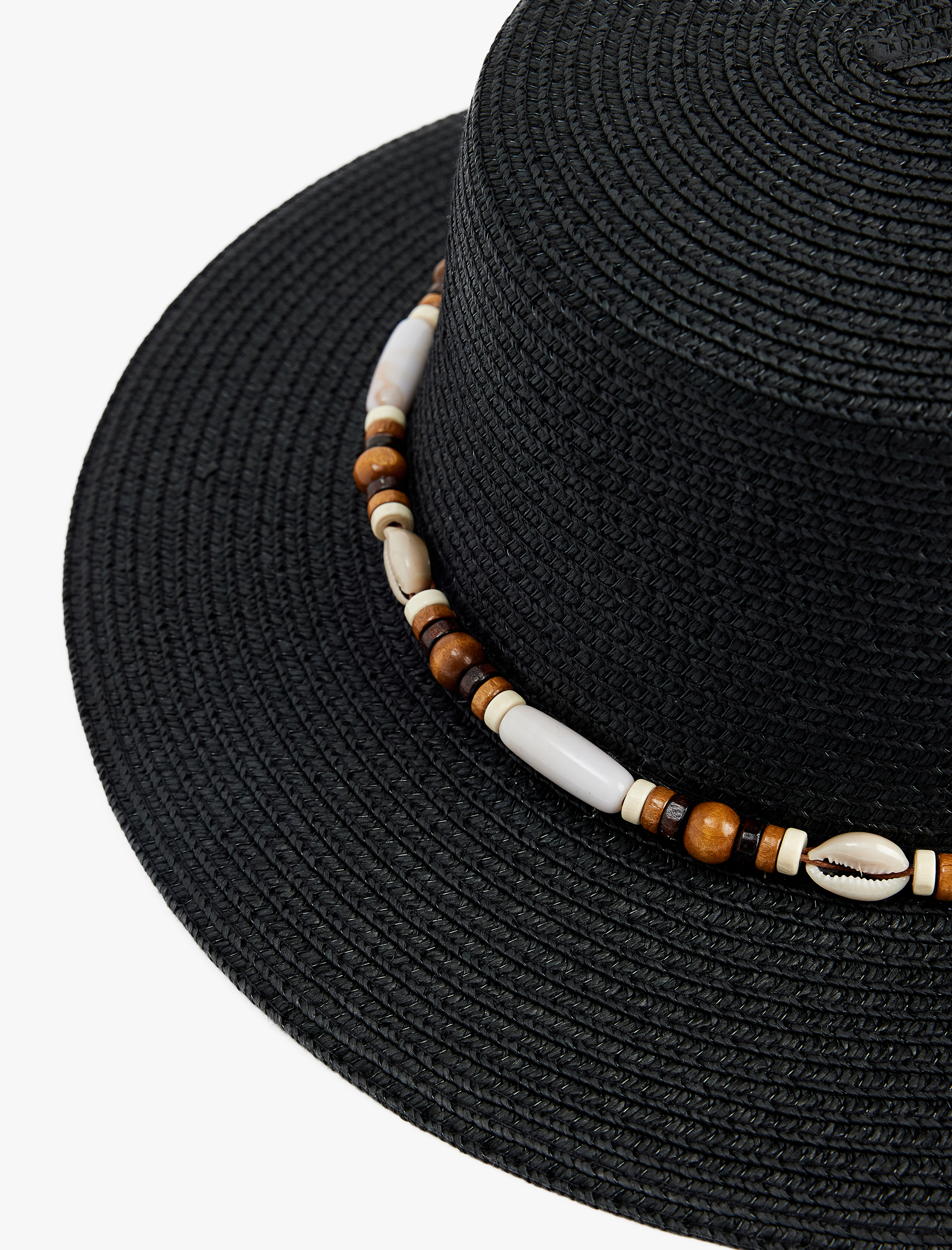  Kadın Boncuk Detaylı Hasır Şapka