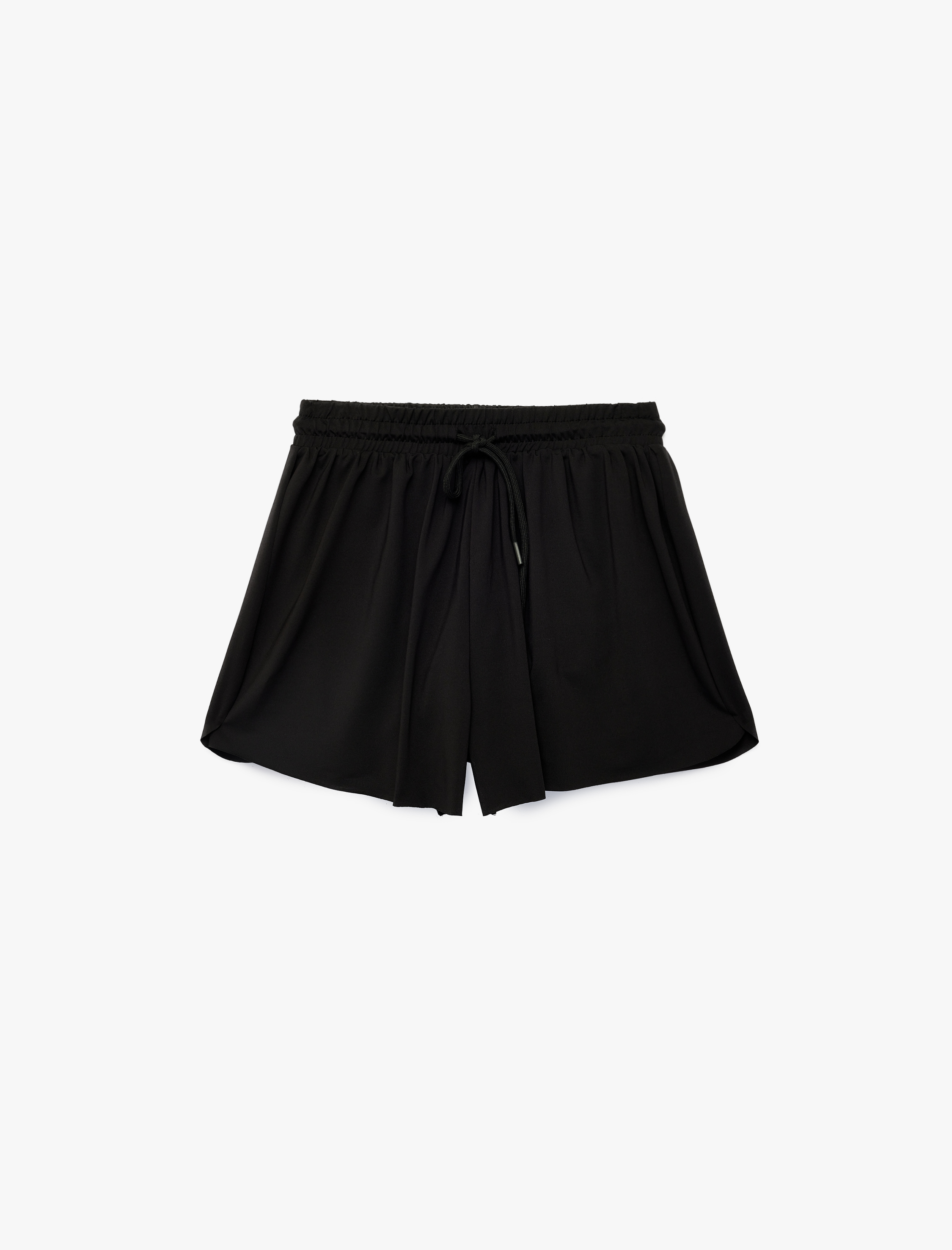   Yüksek Bel Yırtmaç Detaylı Lastikli Mini Spor Şort