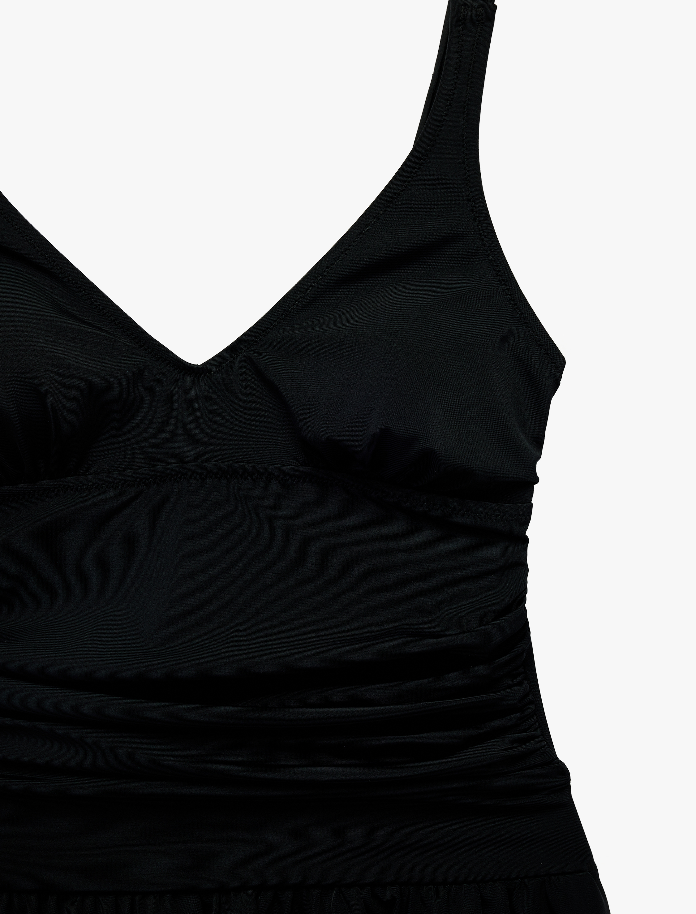   Drapeli V Yaka Askılı Toparlayıcı Etekli Mayo