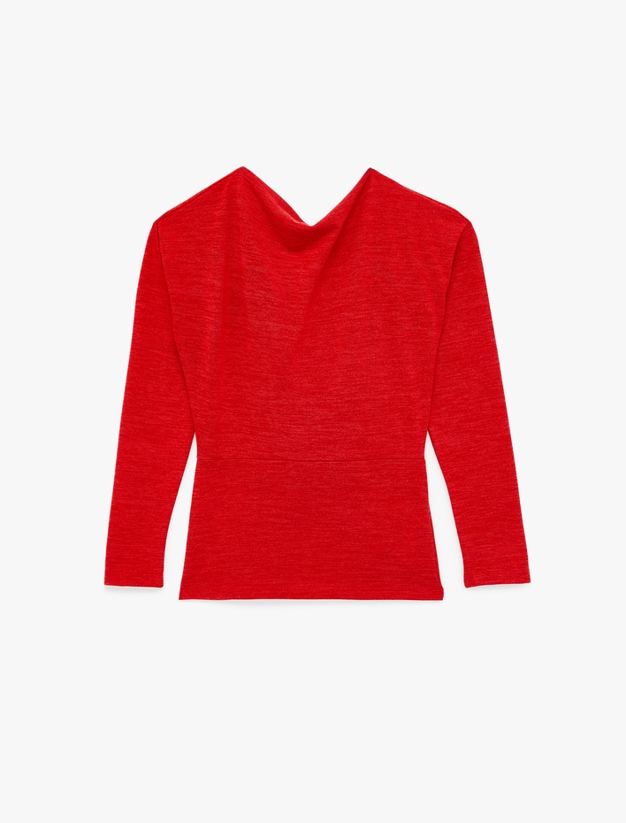  Uzun Kollu Dökümlü Degaje Yaka Bluz