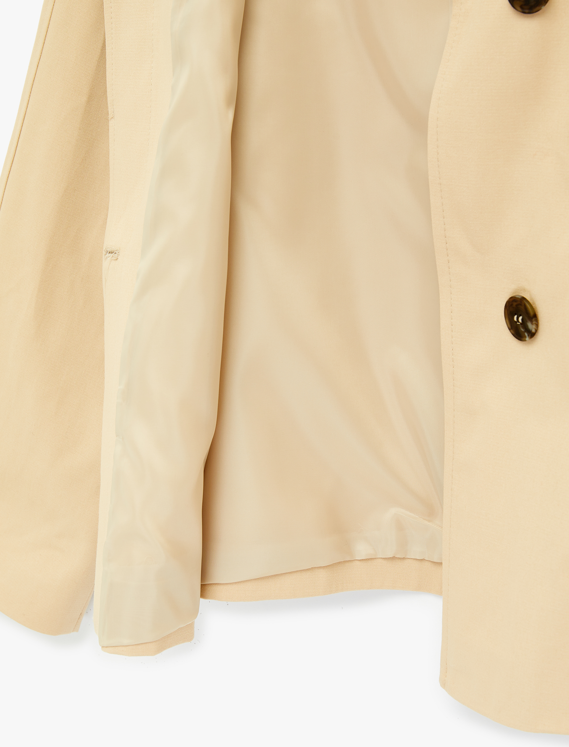   Pamuklu Uzun Kollu Cepli Düğmeli Oversize Dik Yaka Gabardin Kısa Trençkot