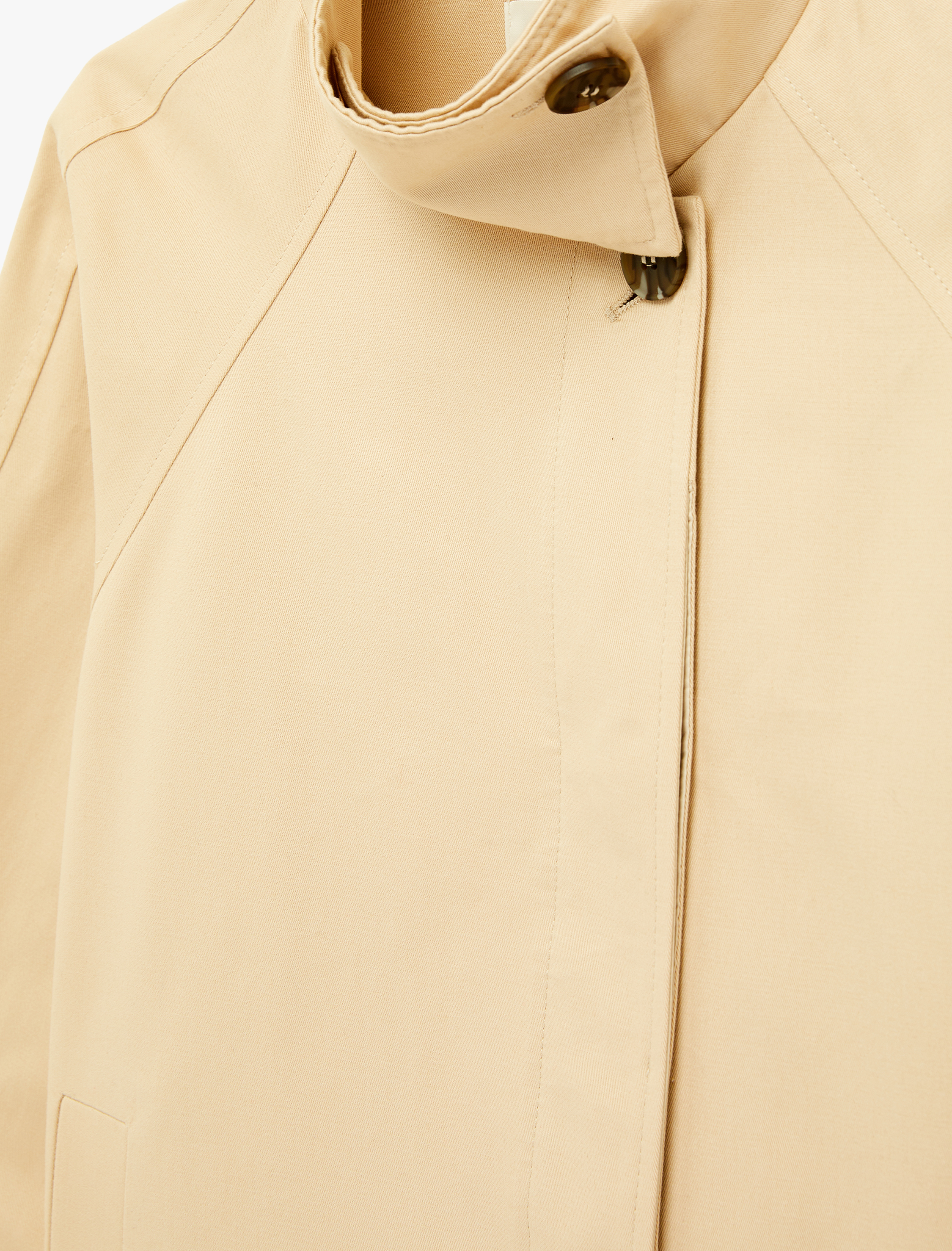   Pamuklu Uzun Kollu Cepli Düğmeli Oversize Dik Yaka Gabardin Kısa Trençkot