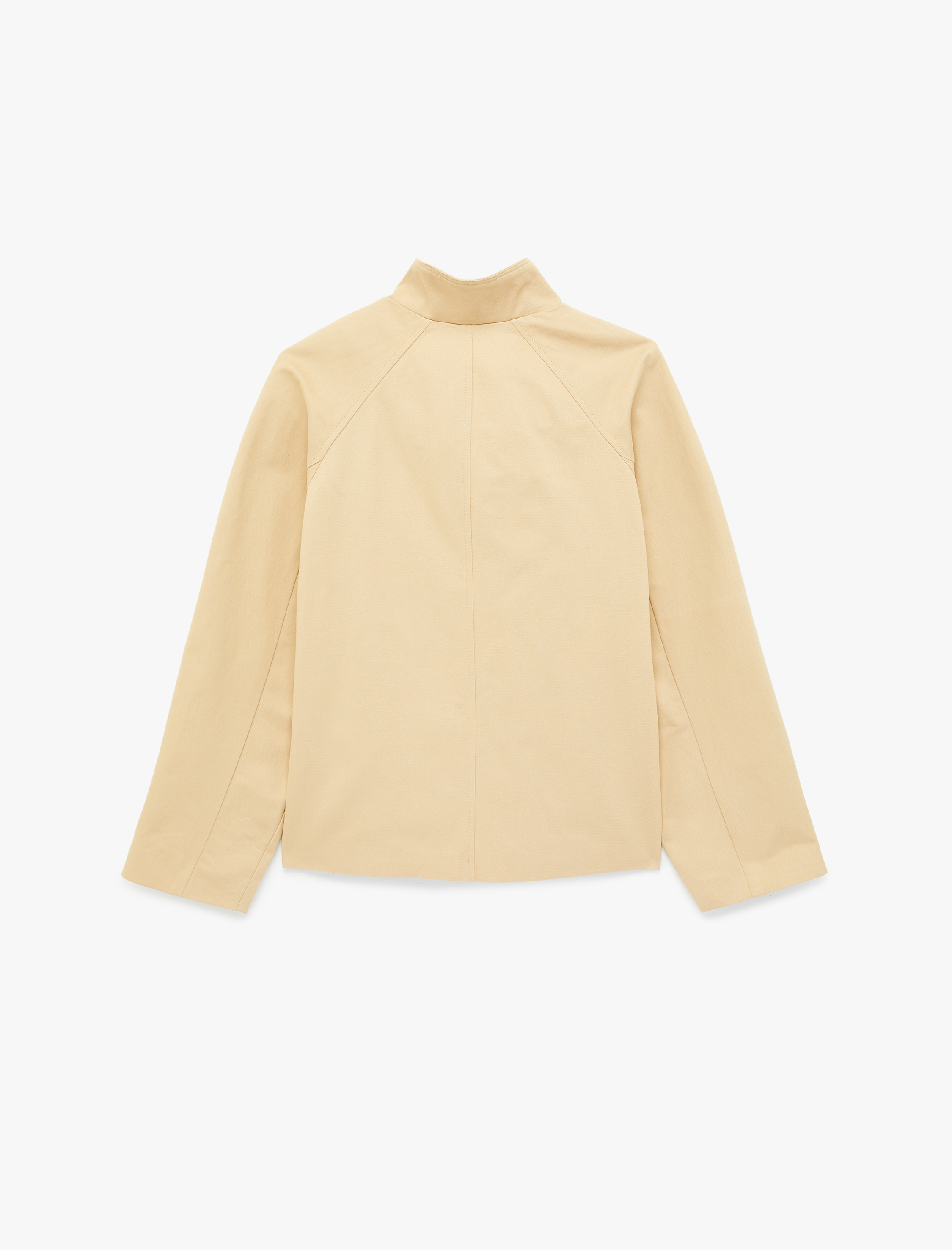   Pamuklu Uzun Kollu Cepli Düğmeli Oversize Dik Yaka Gabardin Kısa Trençkot