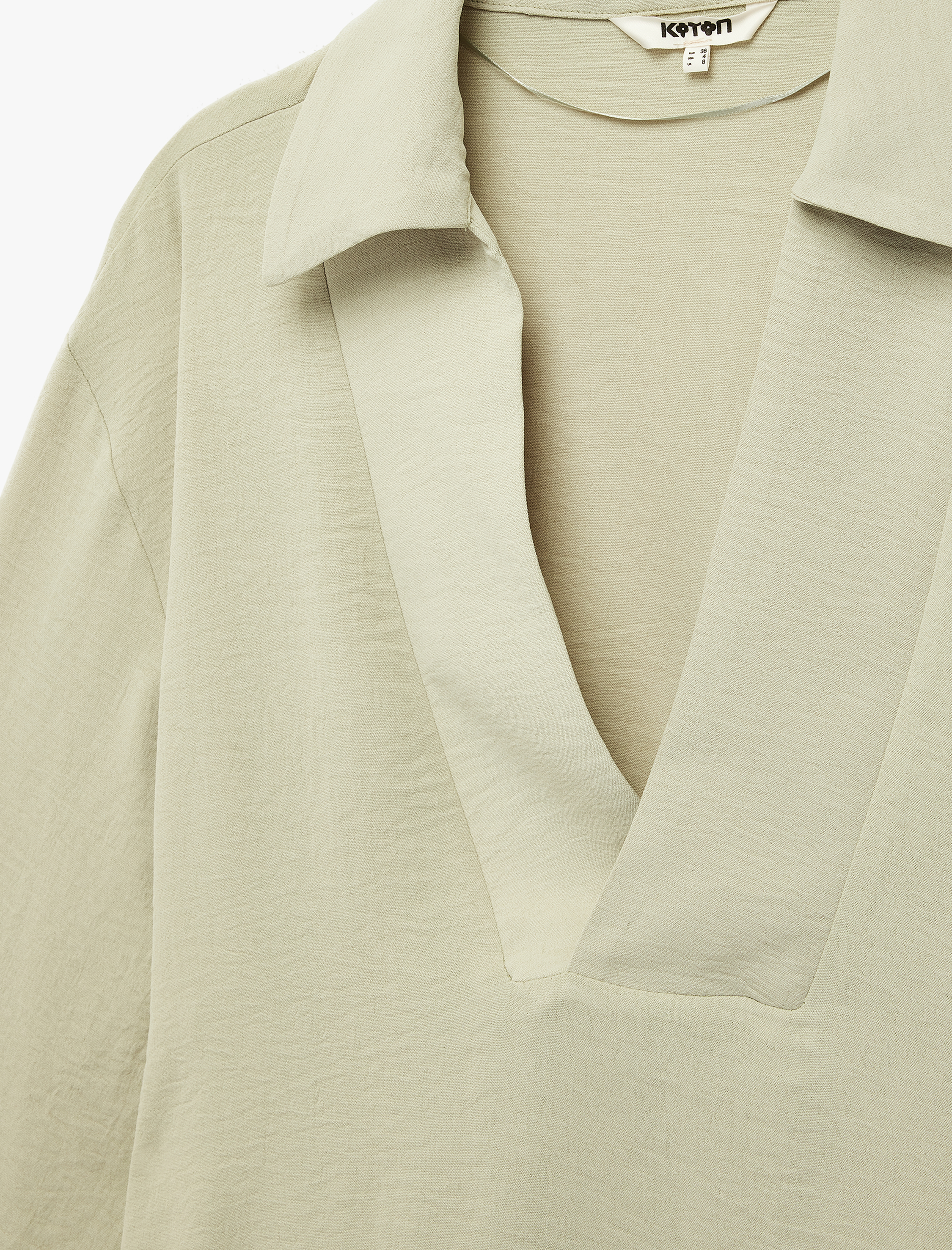   Aerobin Kumaş Uzun Kollu V Gömlek Yaka Bluz