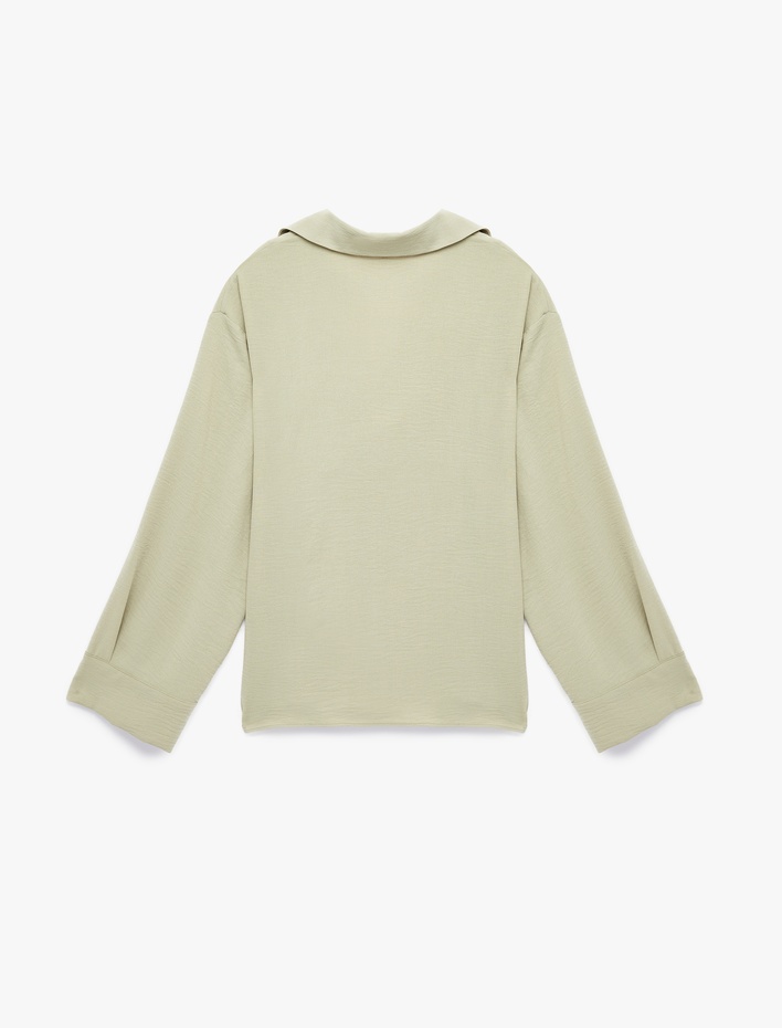  Aerobin Kumaş Uzun Kollu V Gömlek Yaka Bluz