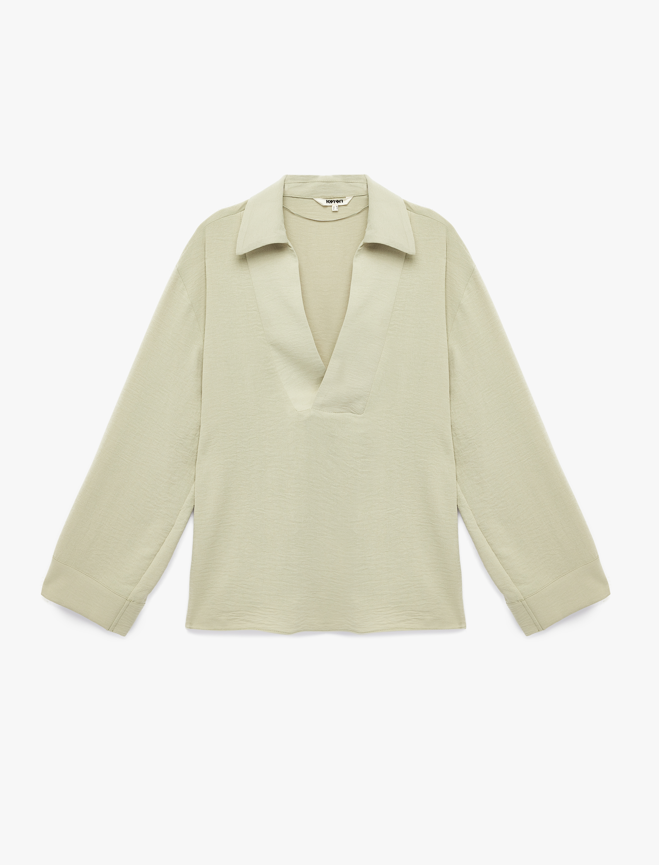   Aerobin Kumaş Uzun Kollu V Gömlek Yaka Bluz