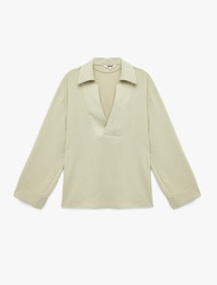 Aerobin Kumaş Uzun Kollu V Gömlek Yaka Bluz