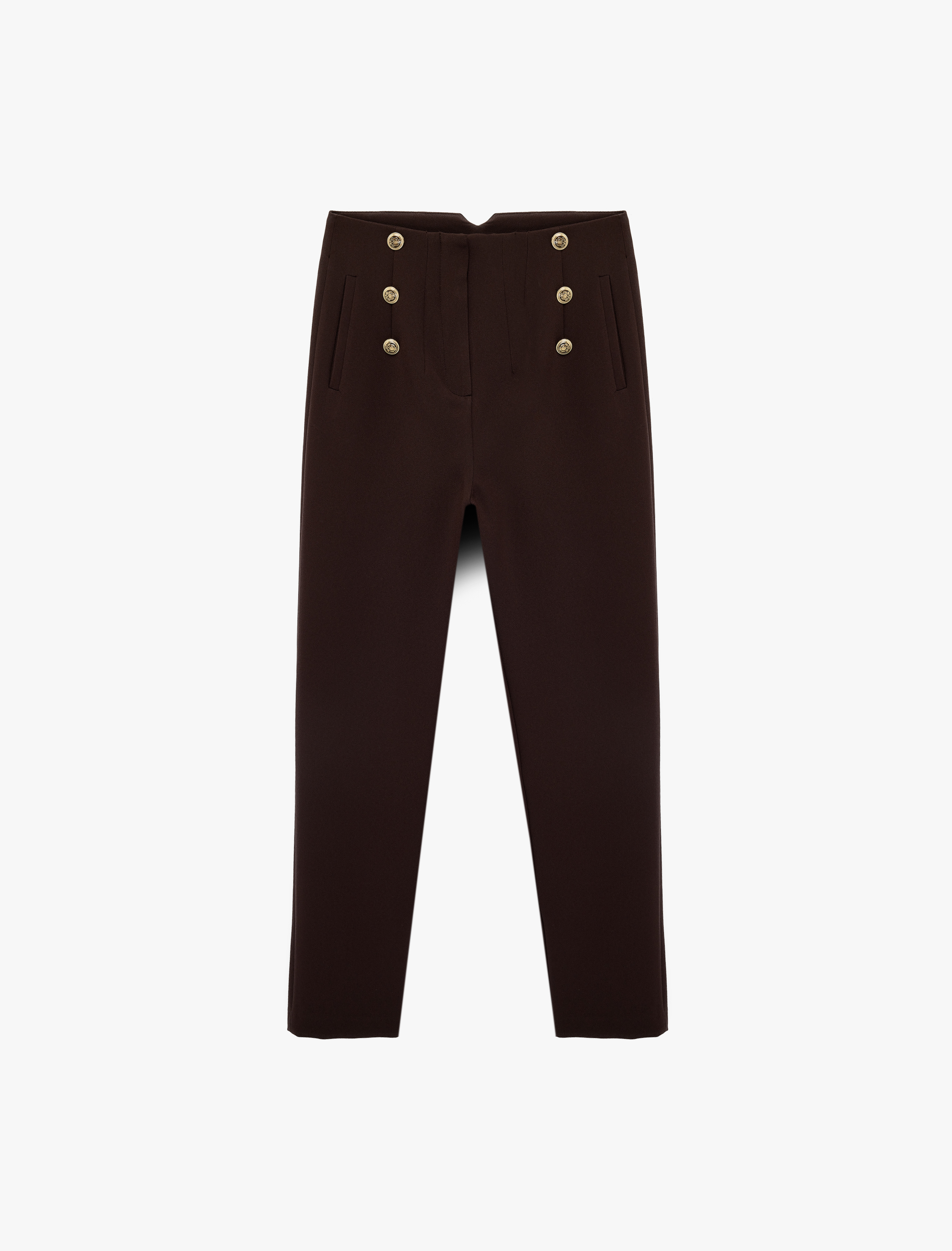   Düğme Detaylı Cepli Yüksek Bel Slim Fit Cigarette Pantolon