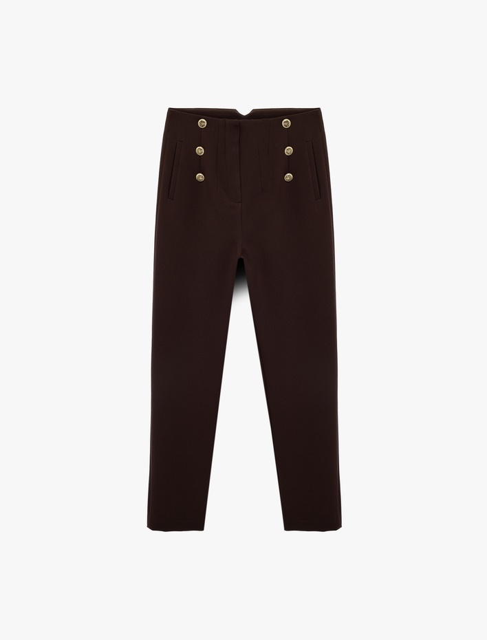  Düğme Detaylı Cepli Yüksek Bel Slim Fit Cigarette Pantolon