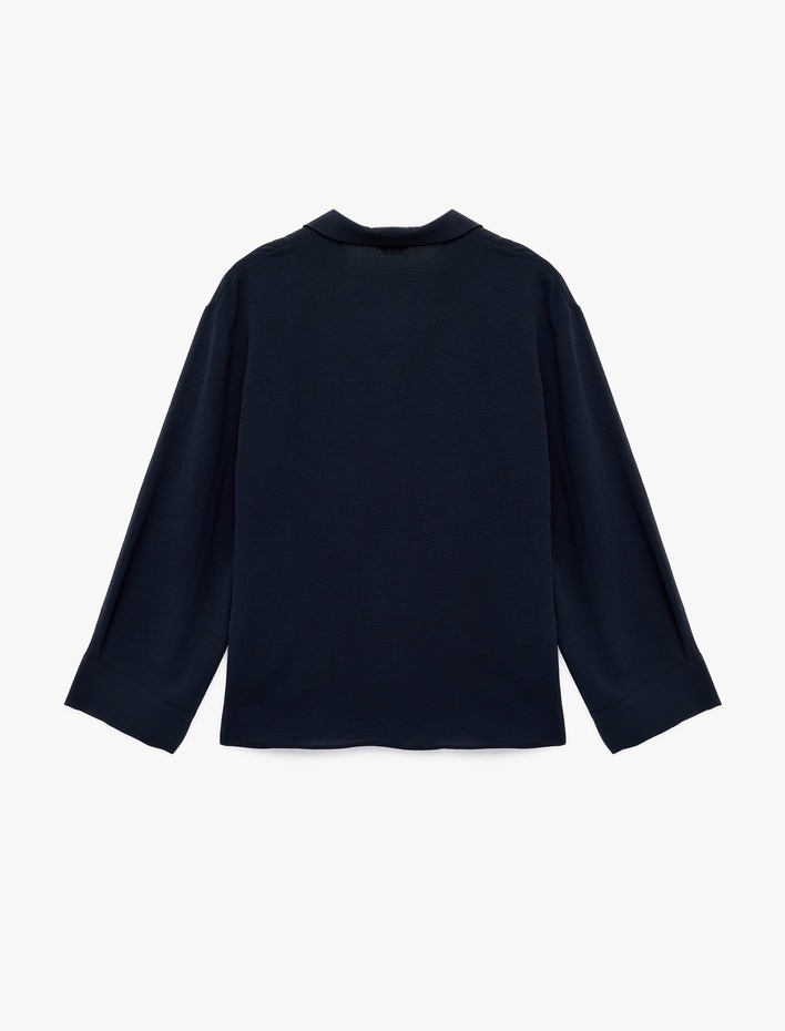  Aerobin Kumaş Uzun Kollu V Gömlek Yaka Bluz