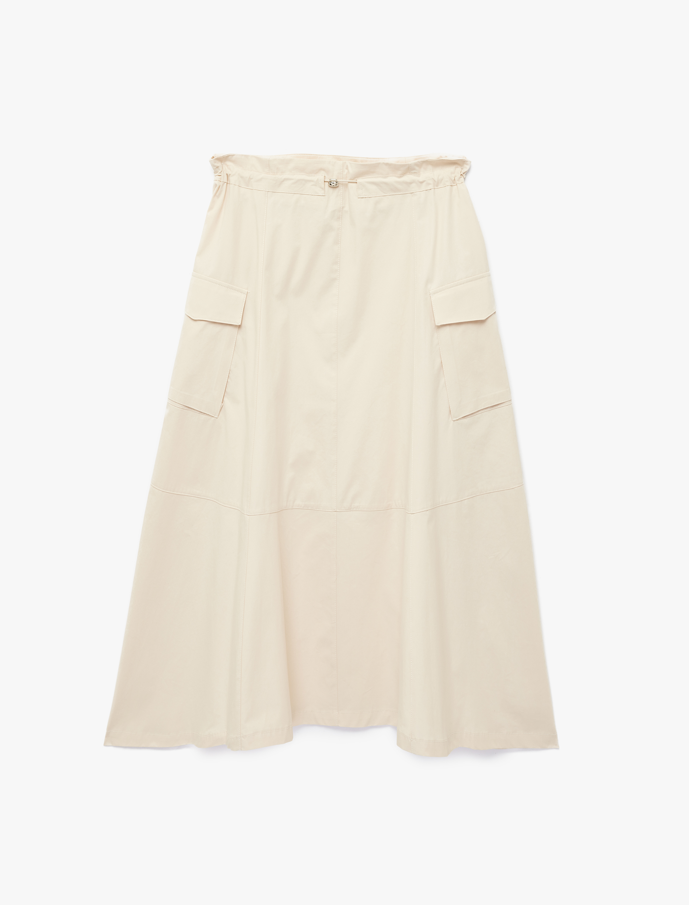   Pamuklu Kargo Cepli Beli Bağcıklı Kloş Poplin Etek